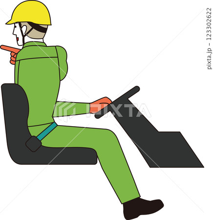 運転席のオペレーターの男性作業員。指差しで安全確認 123302622