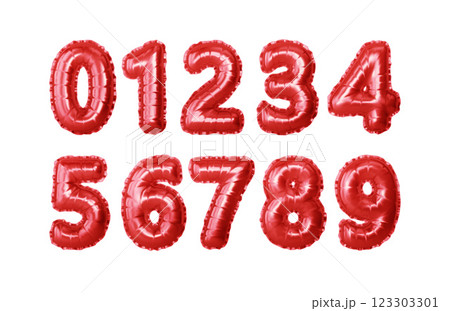 A collection of vibrant red balloons designed to resemble numbers 123303301