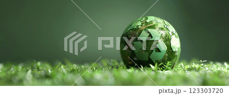 green recycling recycle symbol lush green foliage background for sustainability and environmental conservation awareness, earth day ecology renewable growth planet clean biodegradable waste resources 123303720