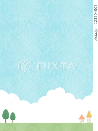 入道雲と家のある風景イラスト 123304005