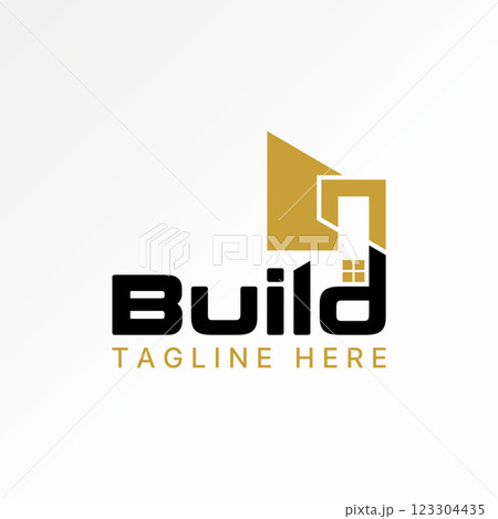 Logo design graphic concept creative premium vector stock image sell text word Build font window building house skyscraper office architect exterior 123304435