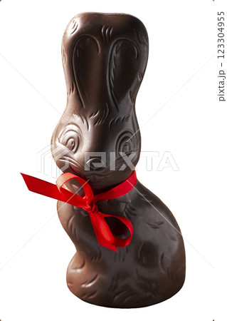 Easter chocolate rabbit with a red bow Easter chocolate rabbit with a red bow 123304955