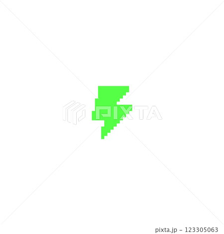 Vector illustration of pixel lightning icon, bright green color. Vector illustration of pixel lightning icon, bright green color. 123305063