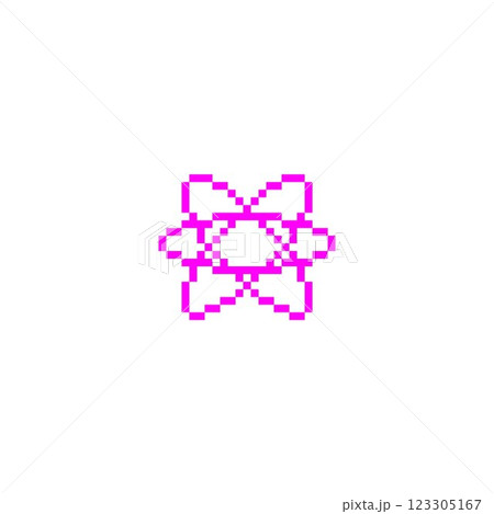 Pink orbital rings pixel art vector icon, abstract circles swirl symbol with squared contour, retro 8 bit Y2K science 123305167