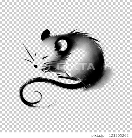 ねずみの水墨画風イラスト素材 123305262