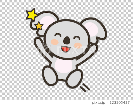 一隻可愛的無尾熊高興地跳躍的插圖 一隻可愛的無尾熊高興地跳躍的插圖 123305437