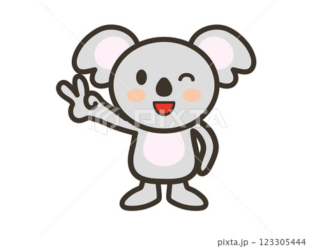 満面の笑顔でピースをするかわいいコアラのイラスト 123305444