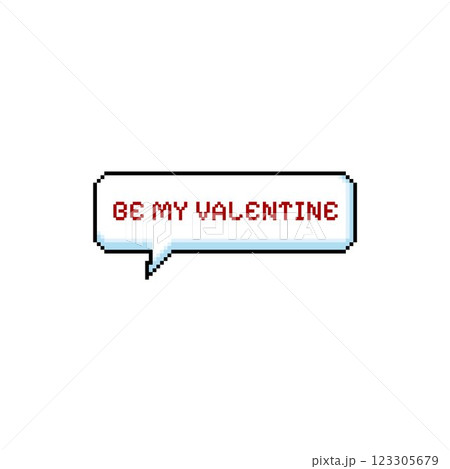 Illustration of pixel speech bubble with the inscription "be my valentine". Illustration of pixel speech bubble with the inscription "be my valentine". 123305679