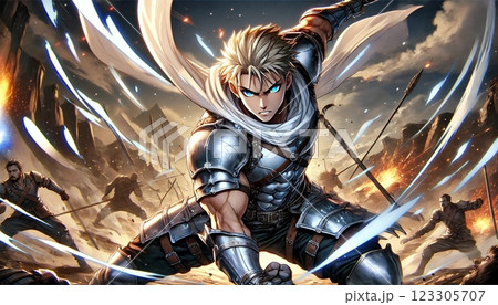 戦場を駆ける銀髪の勇敢な戦士と壮絶な戦い 戦場を駆ける銀髪の勇敢な戦士と壮絶な戦い 123305707