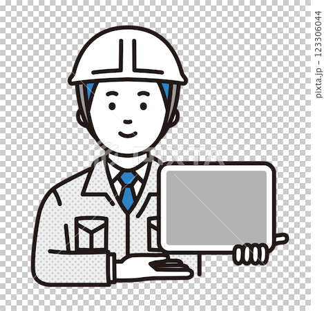 一名工人使用平板電腦進行解說 一名工人使用平板電腦進行解說 123306044