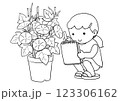 しゃがんでアサガオの観察をしている女の子 123306162