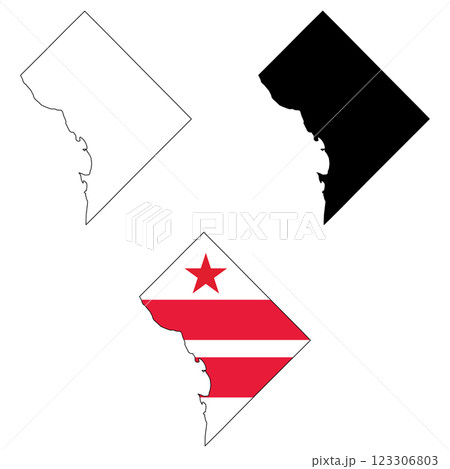 Washington DC flag map on white background. Outline map of Washington DC. Washington Map vector map silhouette. flat style. 123306803