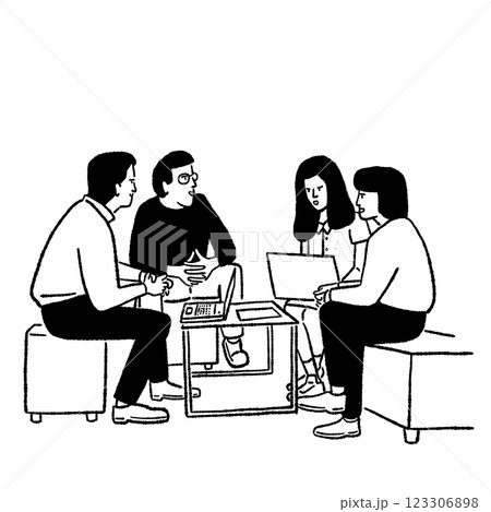 People working Office lifestyle meeting with colleague Business marketing team Hand drawn line art illustration 123306898