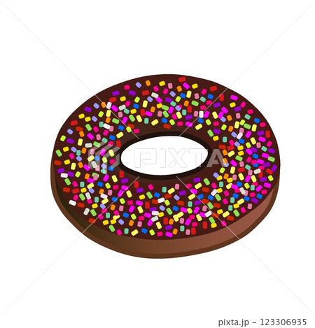 カラフルなスプレーのかかったチョコドーナツのイラスト 123306935