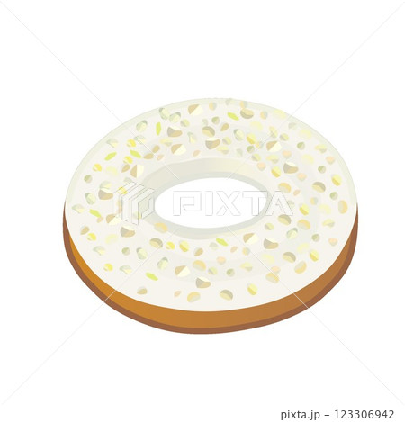 マカダミアナッツとホワイトチョコのかかったドーナツのイラスト 123306942
