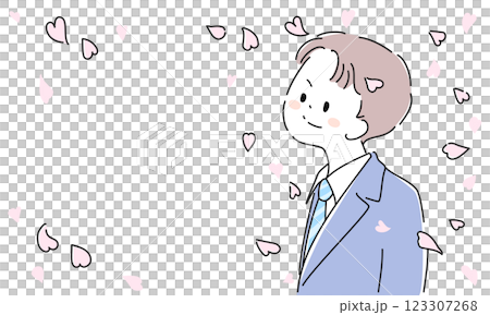 Illustration frame of a man in a suit surrounded by cherry blossom petals 123307268