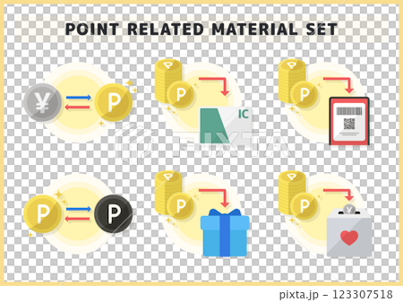 Illustration set of points exchange, cash, donations, and products Illustration set of points exchange, cash, donations, and products 123307518