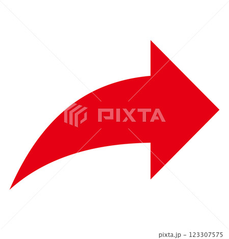 シンプルな右向きの赤い矢印　白背景 123307575