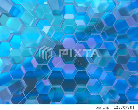 クリスタルの六角柱で構成された幾何学的な空間の3Dイラストレーション クリスタルの六角柱で構成された幾何学的な空間の3Dイラストレーション 123307591