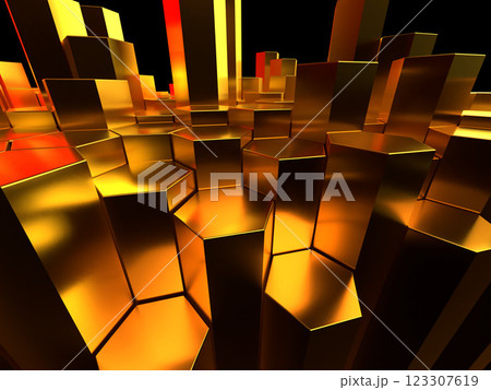 六角柱で構成された幾何学的な空間の3Dイラストレーション 123307619