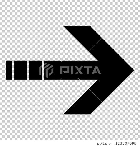 シンプルな右向きの黒い矢印　白背景 123307699