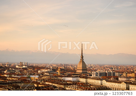 Panoramic view of the city of Turin during sunset 123307763