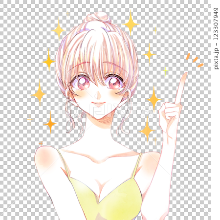 A woman with a beauty image pointing her index finger, sparkling A woman with a beauty image pointing her index finger, sparkling 123307949