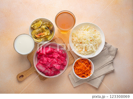 Fermented food improving gut health with probiotics and lactic acid bacteria 123308069
