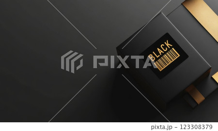 Black gift box with gold trim 123308379