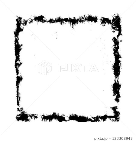 Grunge black vector frame, paintbrush strokes square shape border with scratched rough edges, old textured chalk lines 123308945