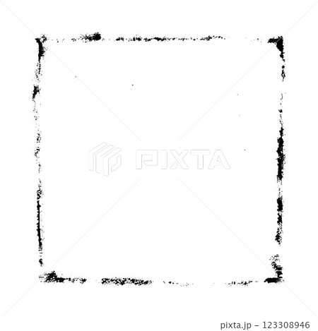 Black grunge frame, scratched rough edge, vector fitful thin paintbrush strokes square shape border ink or chalk texture 123308946