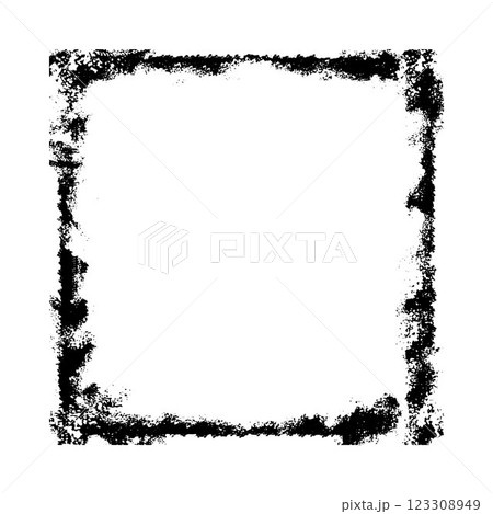 Black grunge paintbrush strokes frame, vector messy square shape border scratched rough edge, ink or chalk texture stamp 123308949
