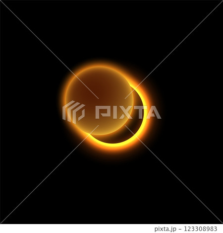 Vector illustration of partial eclipse with bright shining yellow light. 123308983