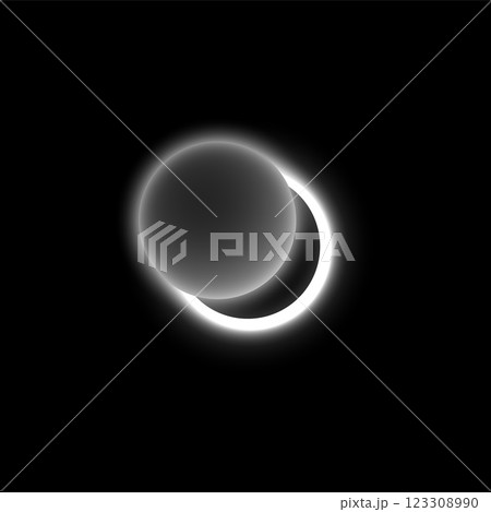 Solar or moon eclipse with white blur light, vector realistic partial planet eclipse in dark universe, space planet glow 123308990