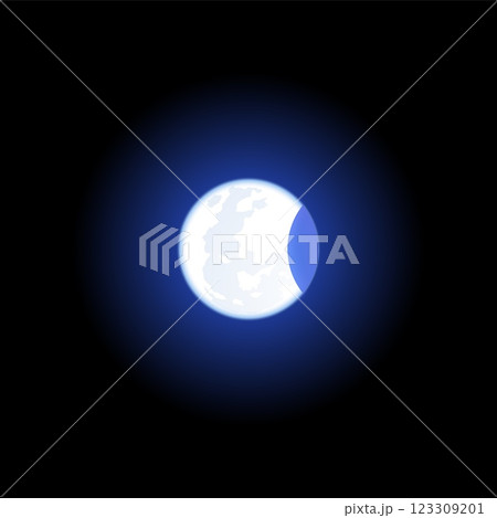 Illustration of partial lunar eclipse with glowing blue light. 123309201