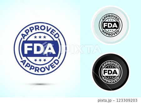 FDA approved icon, Food and Drug administration icon label, Color black and white FDA approved icon, Food and Drug administration icon label, Color black and white 123309203