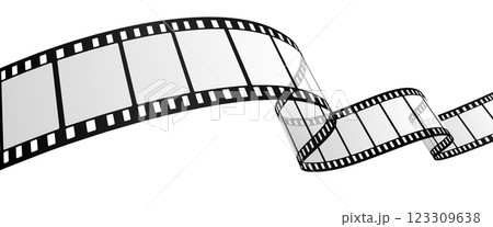 Wavy Film Strip Frame Isolated on White Background, Curved Blank Movie Reel Border for Video Editing, Cinematic Retro Design Element for Film Industry, Photography, and Multimedia Projects 123309638