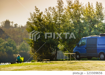 Camper van camping on nature in Portugal 123309656