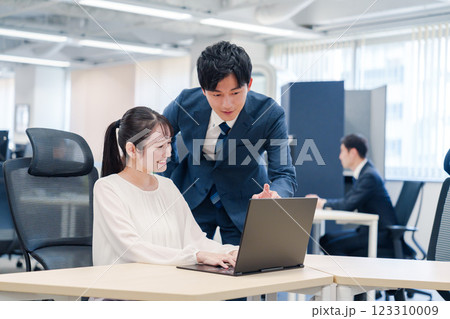 先輩社員から業務を教えてもらう新人の女性 先輩社員から業務を教えてもらう新人の女性 123310009