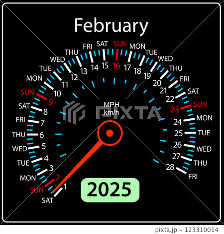 Speedometer in the form of a calendar for 2025 February Speedometer in the form of a calendar for 2025 February 123310014