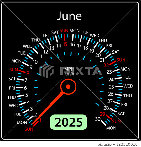 Speedometer in the form of a calendar for 2025 June Speedometer in the form of a calendar for 2025 June 123310018