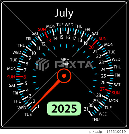 Speedometer in the form of a calendar for 2025 July Speedometer in the form of a calendar for 2025 July 123310019