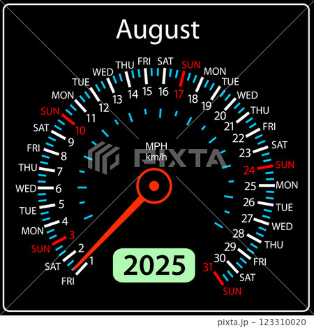 Speedometer in the form of a calendar for 2025 August Speedometer in the form of a calendar for 2025 August 123310020