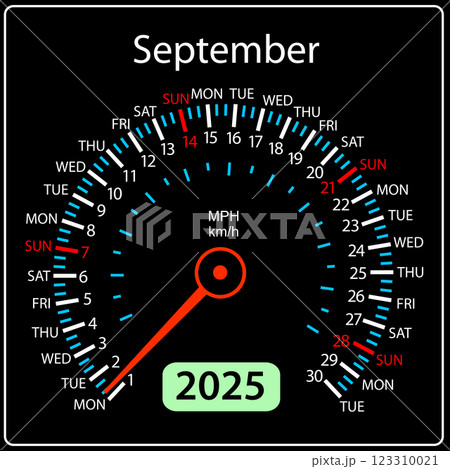 Speedometer in the form of a calendar for 2025 September Speedometer in the form of a calendar for 2025 September 123310021