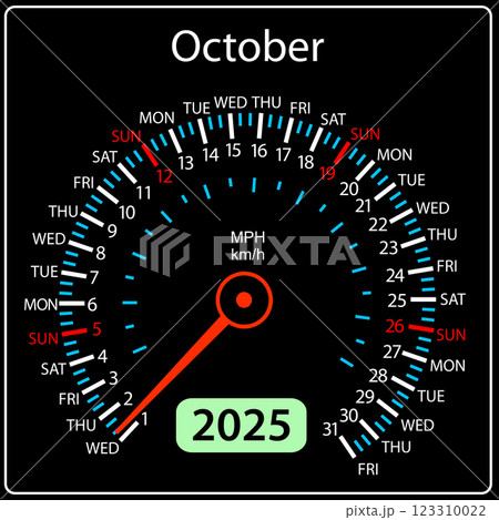 Speedometer in the form of a calendar for 2025 October Speedometer in the form of a calendar for 2025 October 123310022