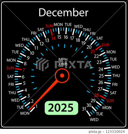 Speedometer in the form of a calendar for 2025 December Speedometer in the form of a calendar for 2025 December 123310024