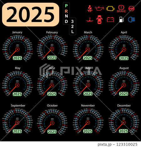 Speedometer in the form of a calendar for 2025 123310025