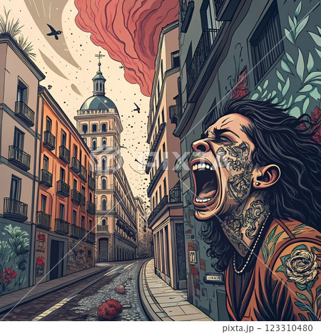 on one of the streets of the old city 123310480