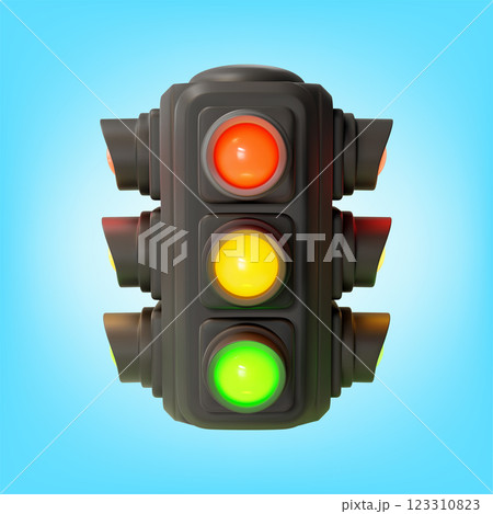 3d Traffic Light Cartoon Design Style Regulate Direction Element. Vector illustration of Road Safety in City Concept 123310823
