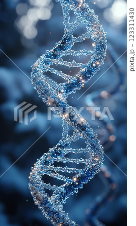 Twinkling strands of DNA captured in a blue light setting create an ethereal visual display of life s building blocks 123311430